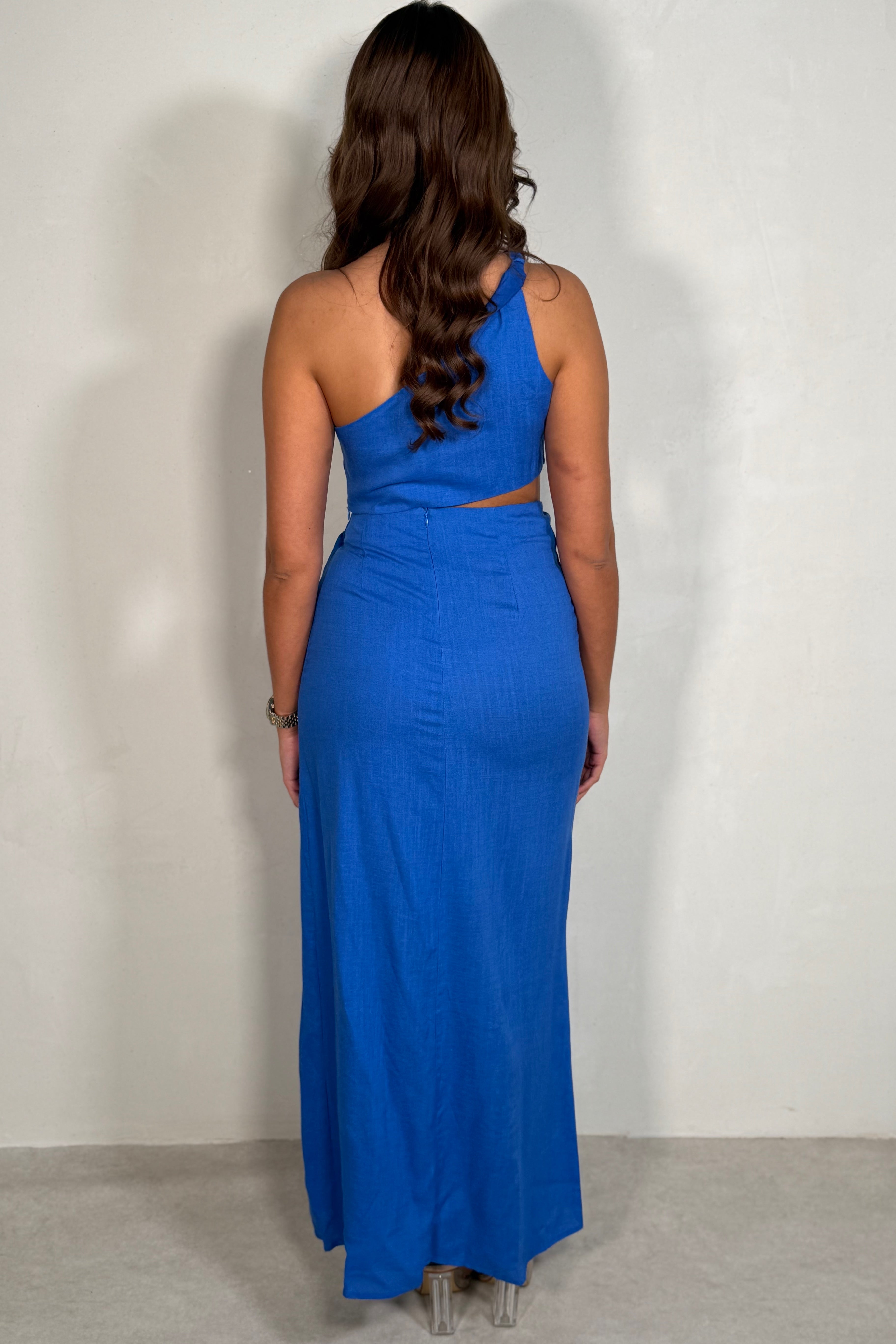 Robe Longue Femme Lin & Viscose — Asymétrique, Cut-Out & Fente