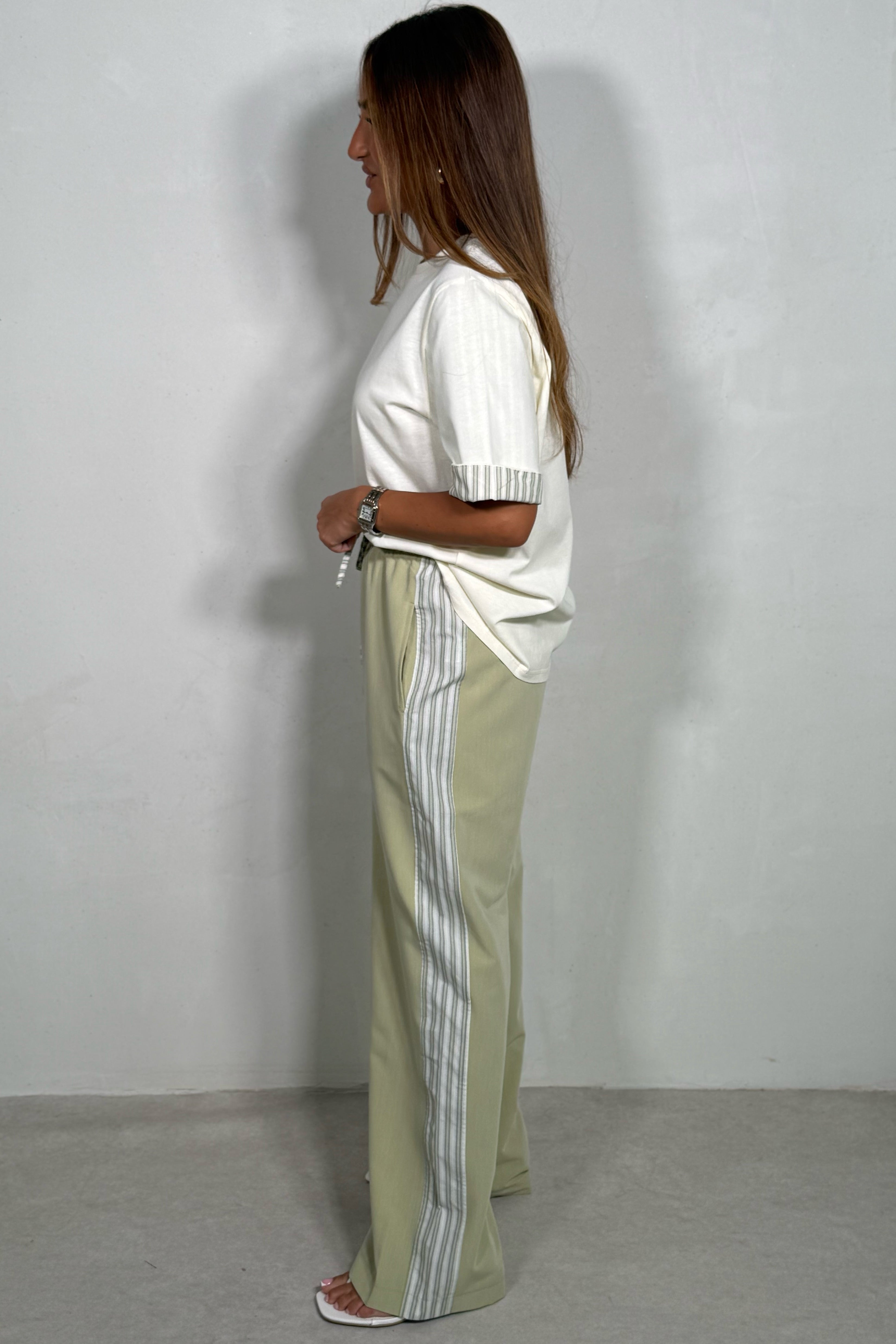 Pantalon Fluide Femme avec Bandes Latérales Rayées