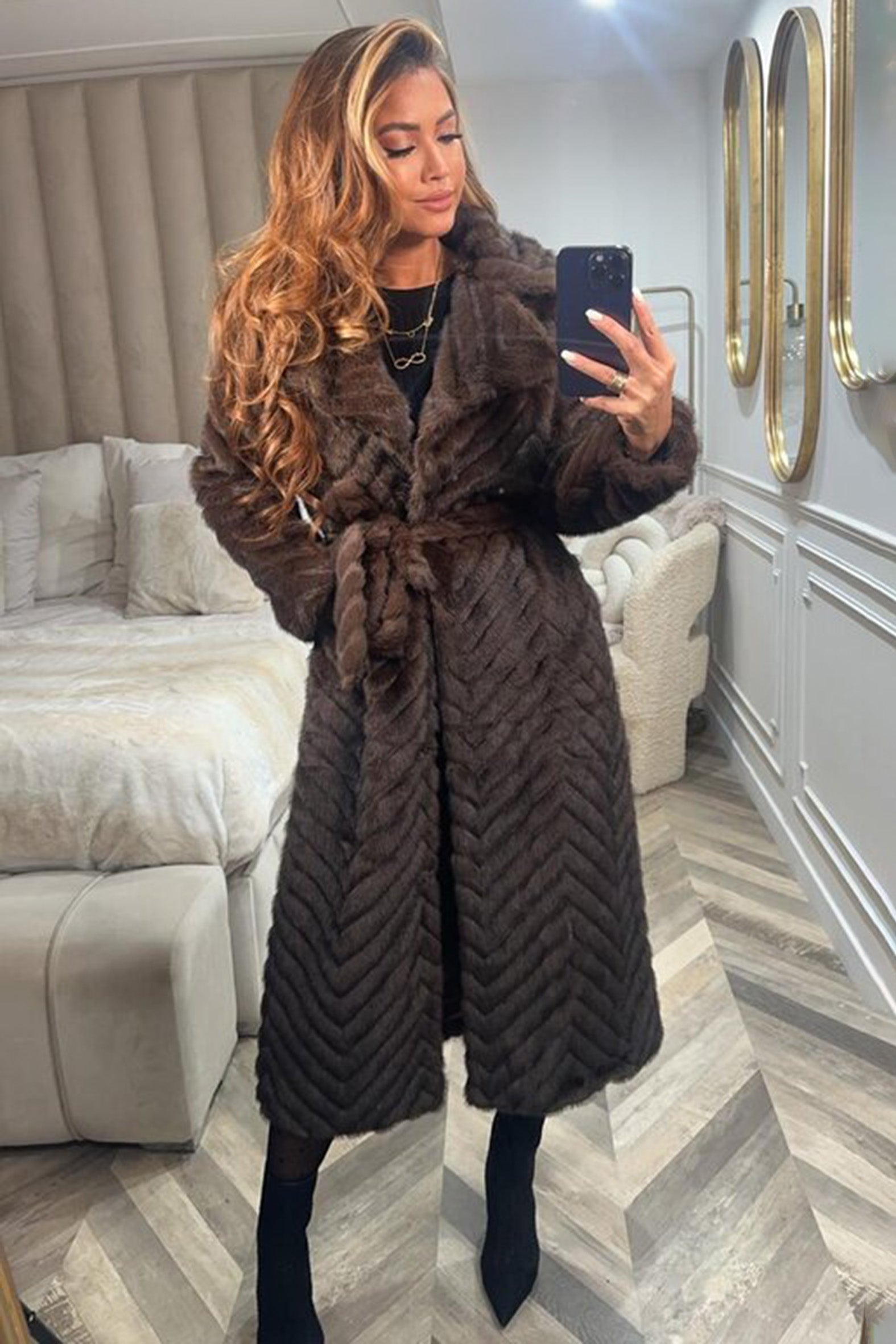 Manteau Fur Vegan + Ceinture Femme