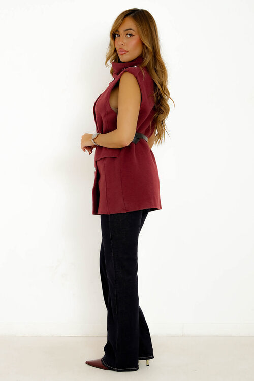 Veste Col Montant Boutonnée + Ceinture Femme