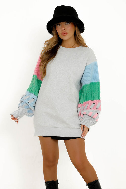 Sweat Manches Maille Colorée Femme