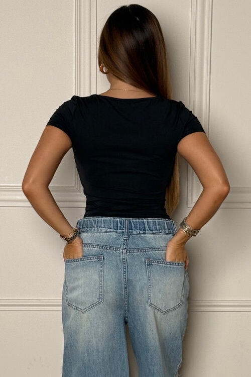 Body Manches Courtes Col Carré - Basique Chic Femme