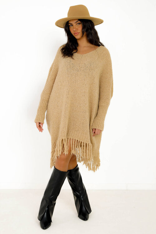 Robe Col V Bas Franges