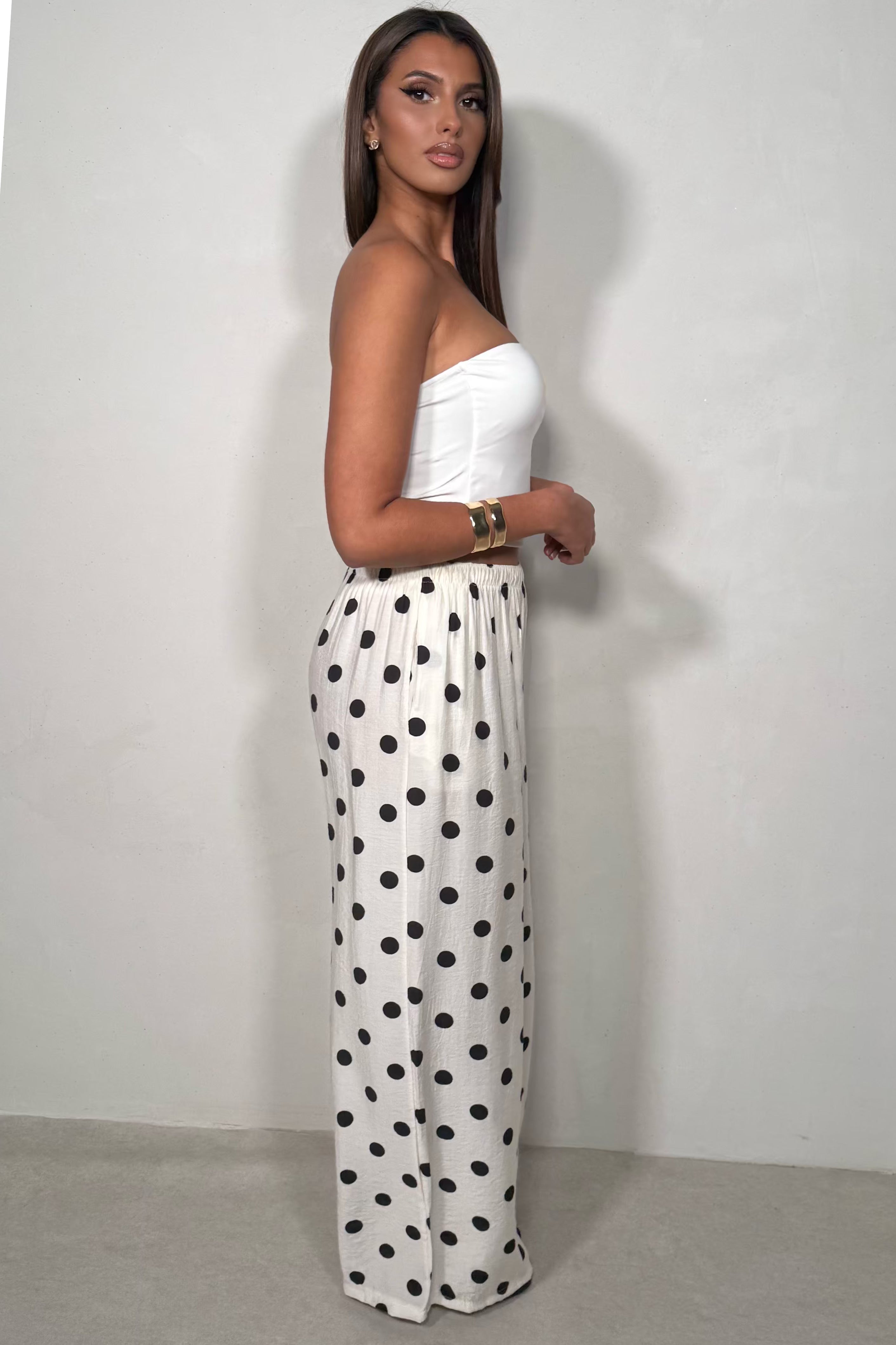 Pantalon Large Fluide À Pois Femme