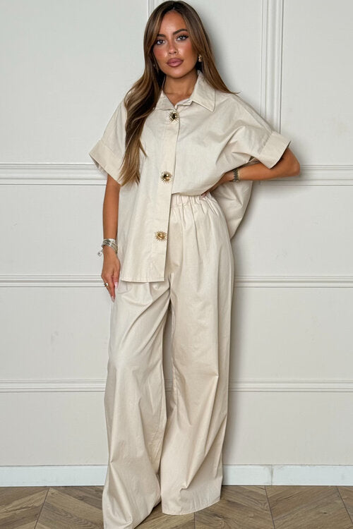 Ensemble Chemise Boutons Soleil + Pantalon Femme