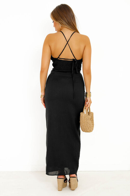 Robe en Lin Décolleté Noué
