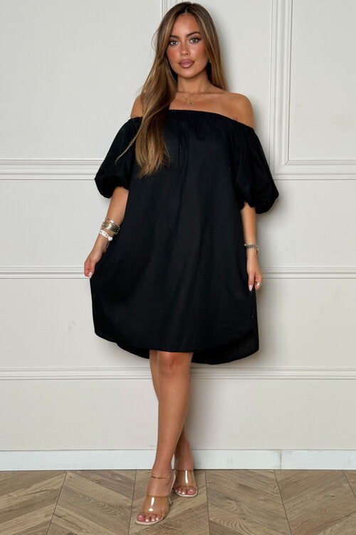 Robe Bardot Manches Boules Femme