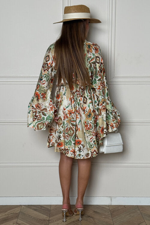 Robe Imprimée Manches Evasées Femme