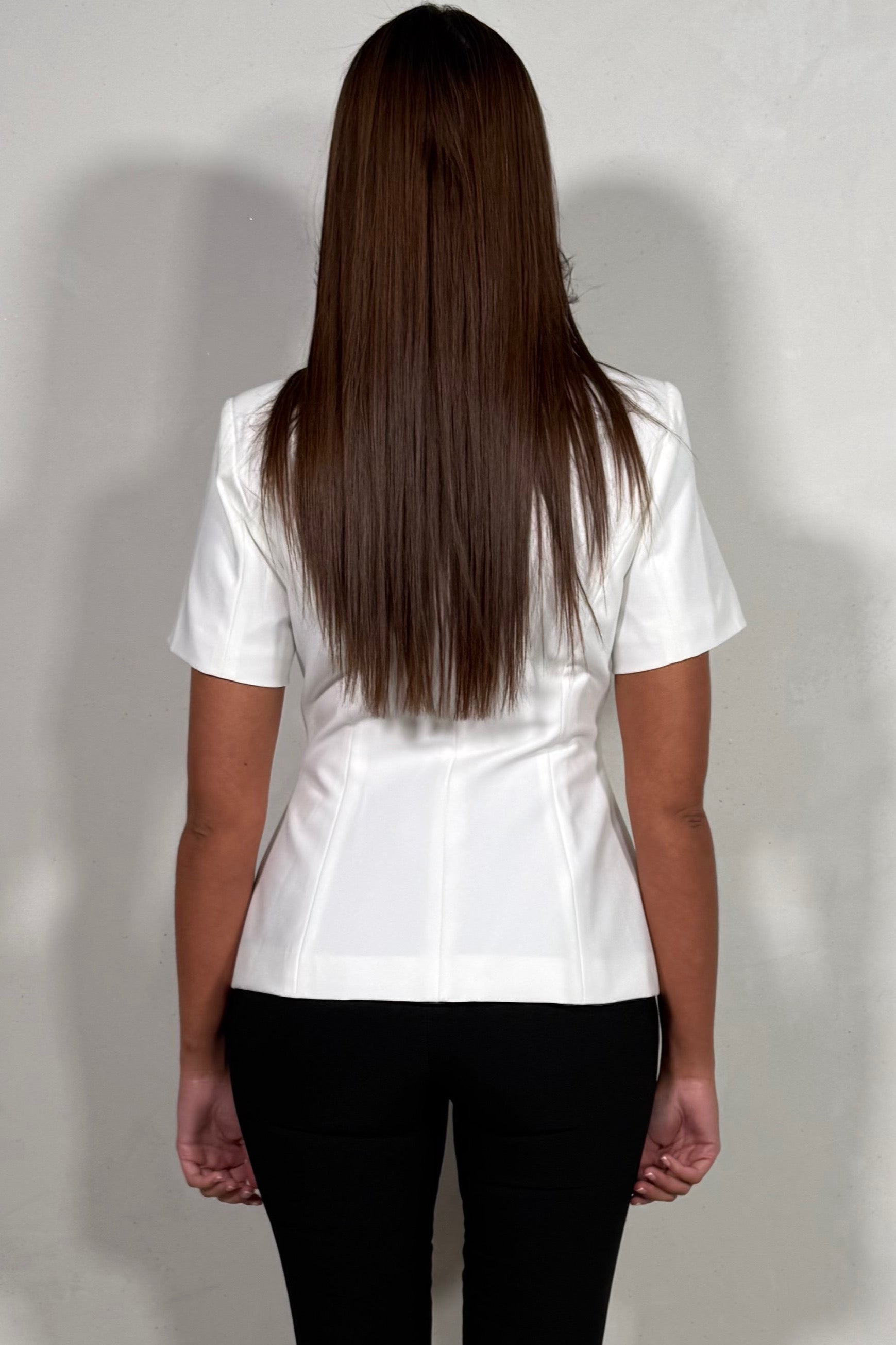 Veste Manches Courtes Nœuds Traditionnels Blanc Minimaliste