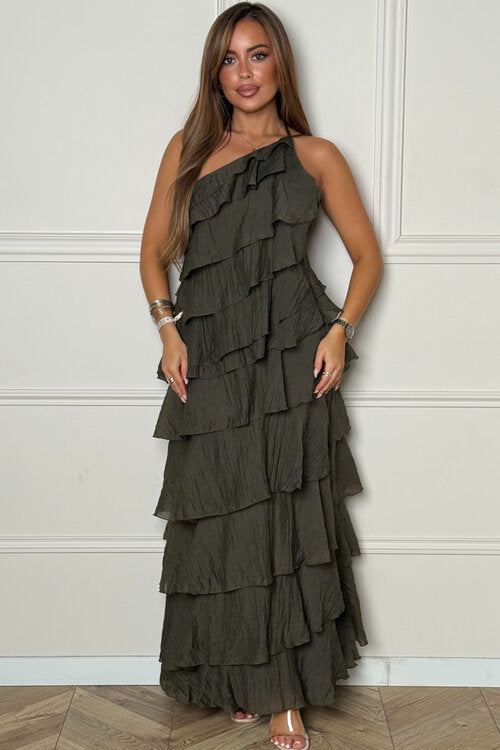 Robe Une Bretelle à Volants - Asymétrique Romantique Femme