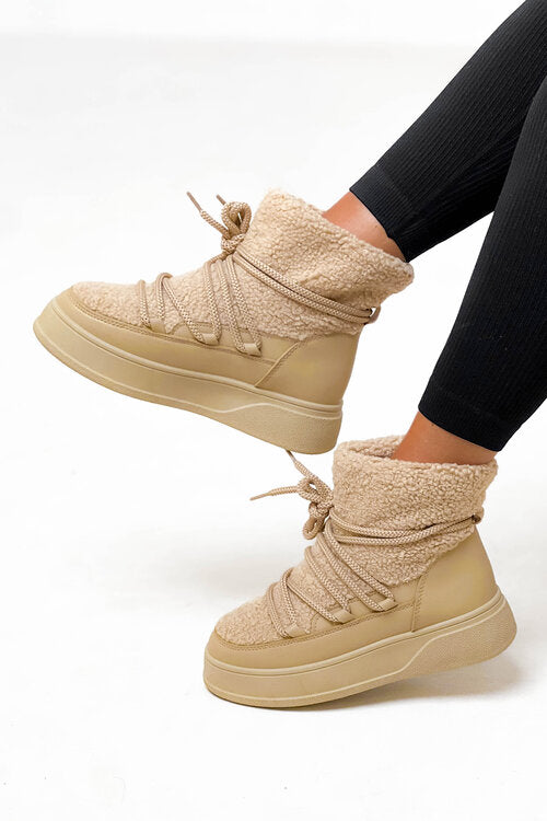Boots Moumoute à Lacets Taupe