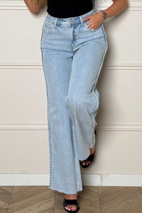 Jeans Coupe Droite Côtes Tresses