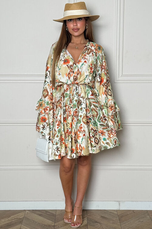 Robe Imprimée Manches Evasées Femme