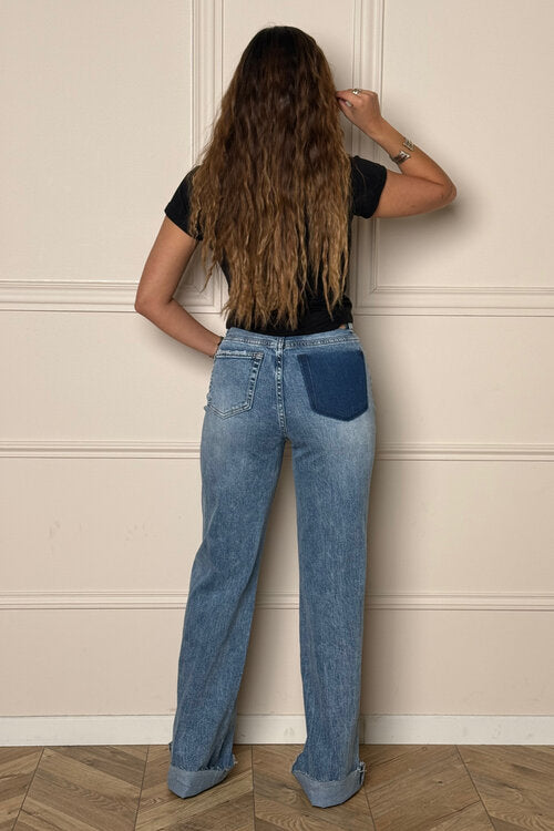 Jeans Coupe Droite Poche Déchirée