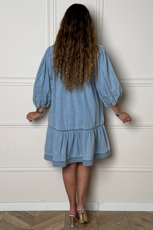Robe Denim Ample + Col Noeud