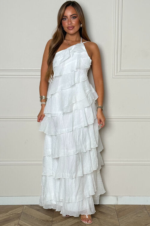 Robe asymétrique une bretelle femme volants délicats style moderne
