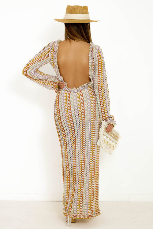 Robe Col Rond Dos Nu Tricot Colorée