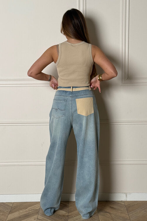 Jeans Oversize Bande + Laçage Femme