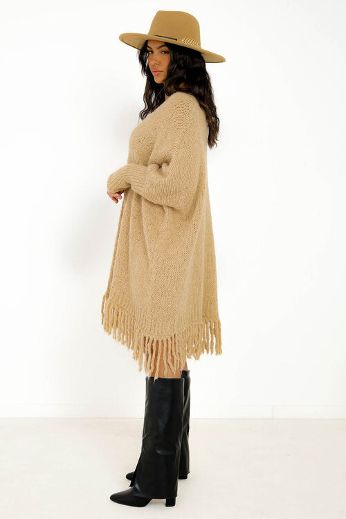 Robe Col V Bas Franges