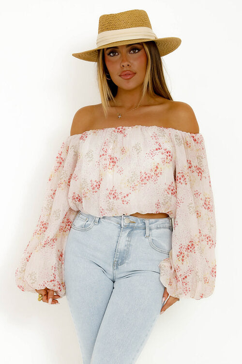 Top Bardot Bouffant Imprimé Femme