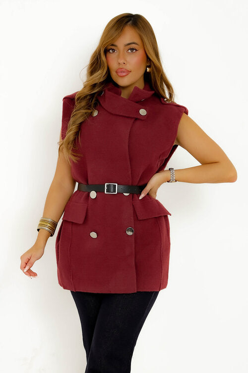Veste Col Montant Boutonnée + Ceinture Femme