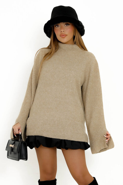 Pull Col Montant Manches Fendues Femme