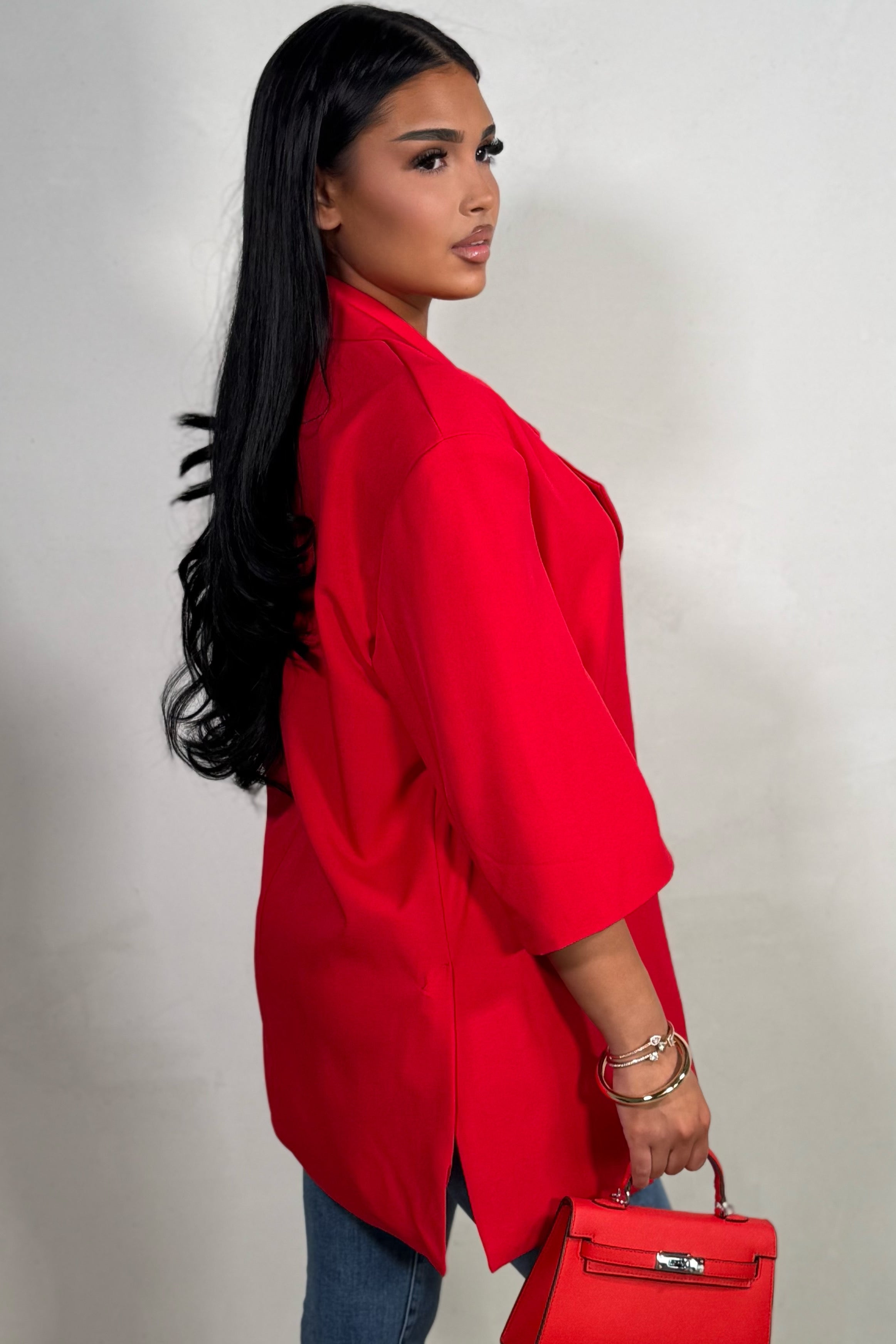 Blazer Croisé Oversize Manches Courtes Rouge Passion – Femme