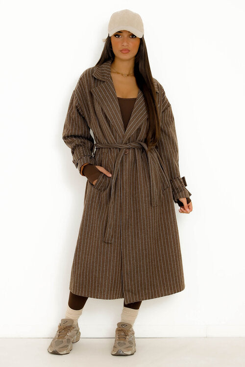 Trench Rayé Mi-long Femme