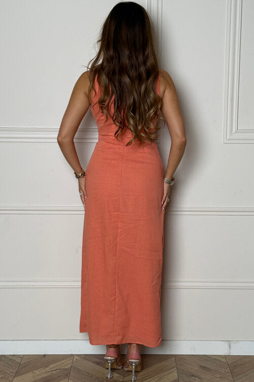 Robe Col Rond Côté Fendu Femme