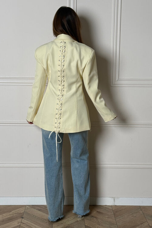 Blazer mi-long laçage femme BLOOSHOP - Portée style business moderne
