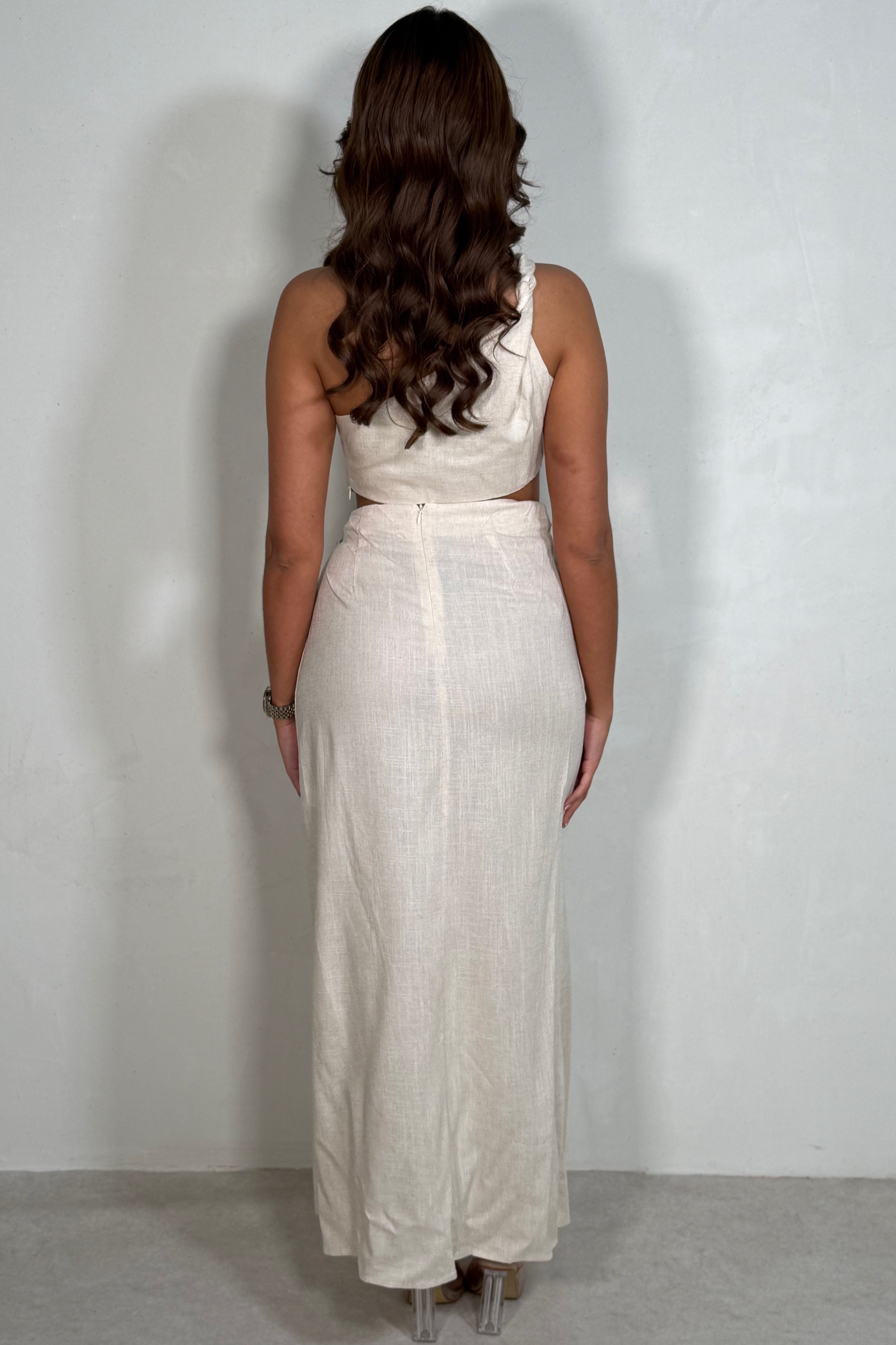 Robe Longue Femme Lin & Viscose — Asymétrique, Cut-Out & Fente