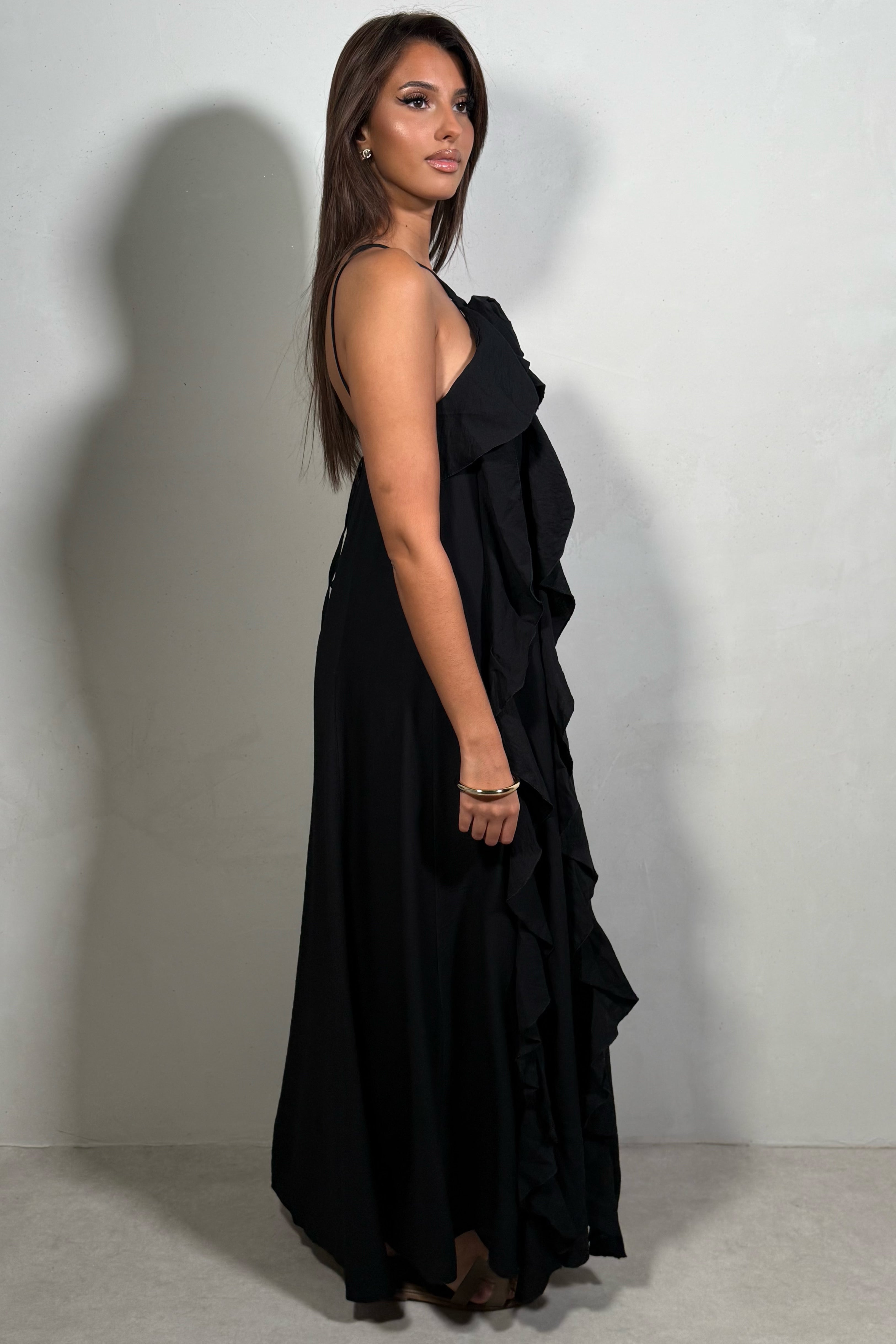 Robe Longue Femme à Volants et Imprimé Floral