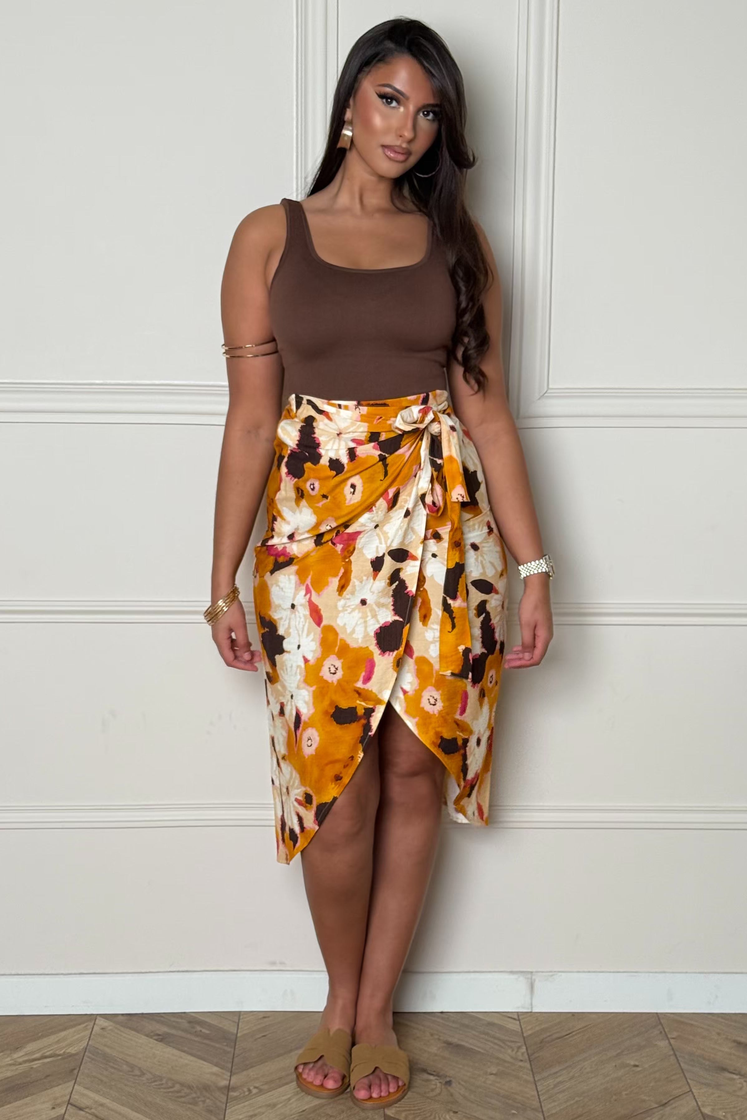 Jupe Femme Imprimée Porte Feuille Fluide - Style Bohème Élégant