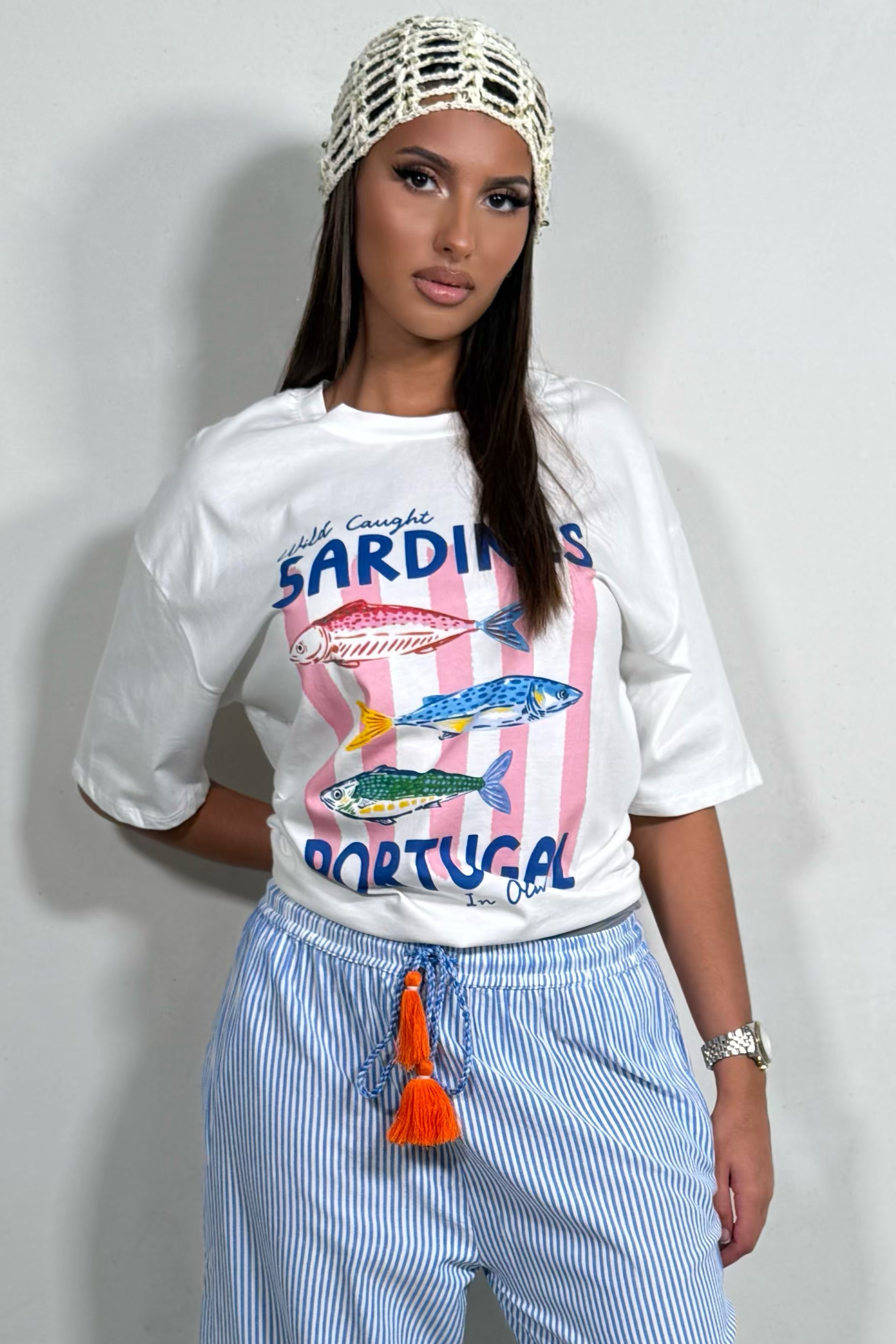 T-shirt Oversize Femme – Imprimé Sardines Portugal | Blanc