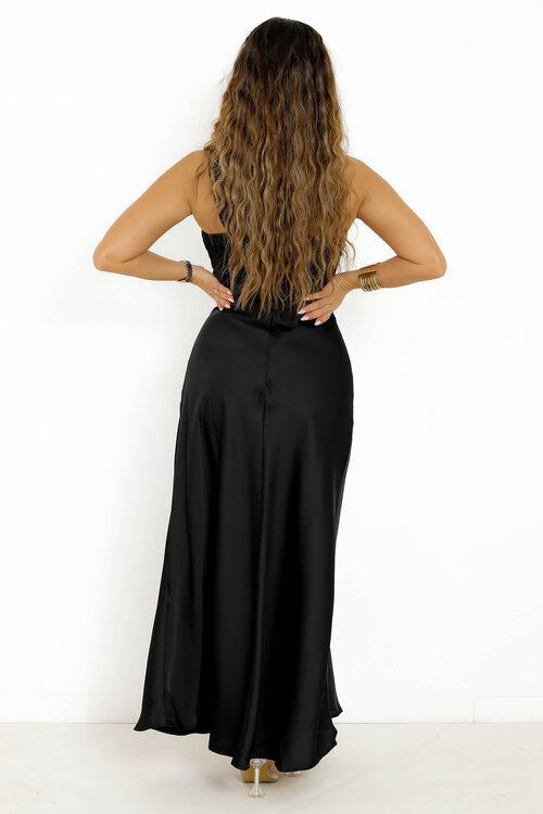 Robe Satin Nouée Une Bretelle