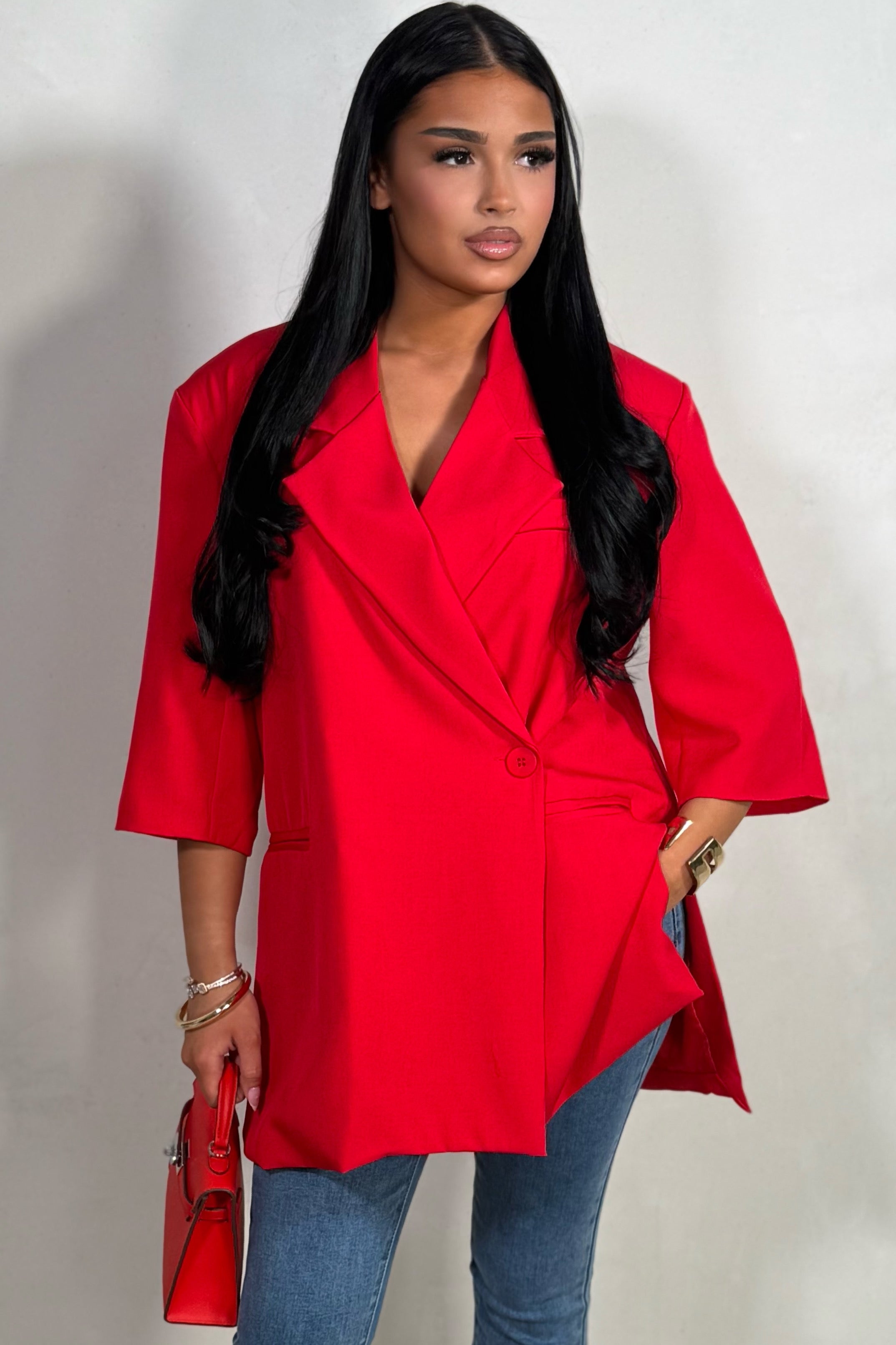 Blazer Croisé Oversize Manches Courtes Rouge Passion – Femme