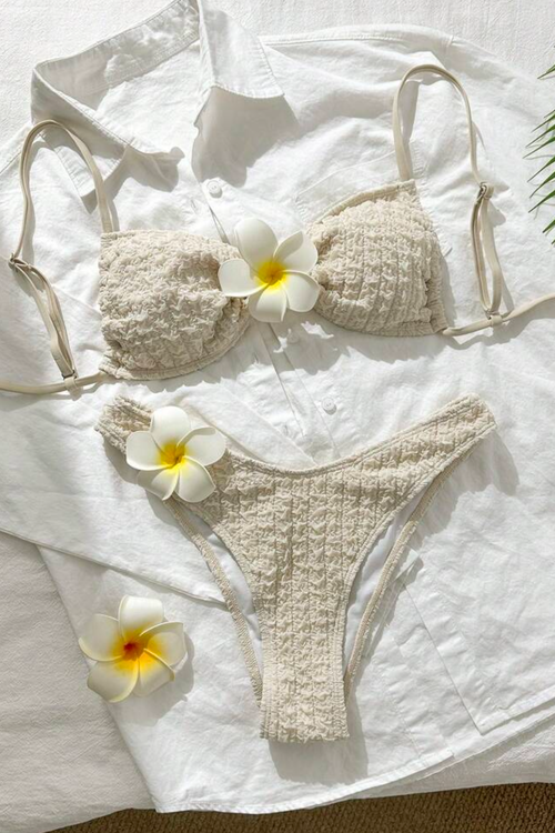 Maillot de Bain Texturé + Fleurs Femme