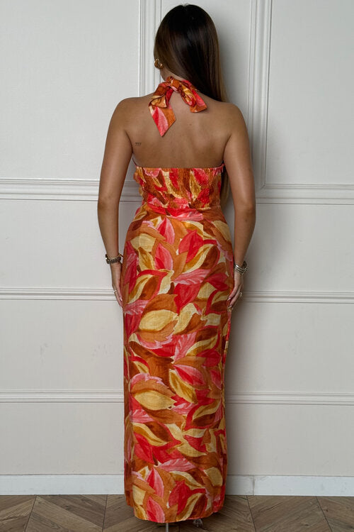 Robe Imprimée Col Enroulé Femme