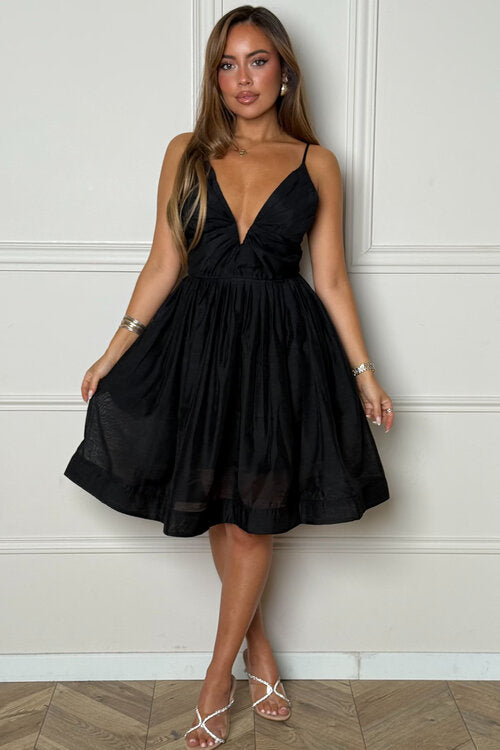 Robe Bouffante Col V Froncé Femme