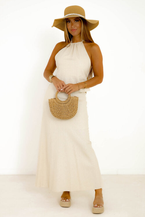 Ensemble en Lin Top Dos Ouvert + Jupe