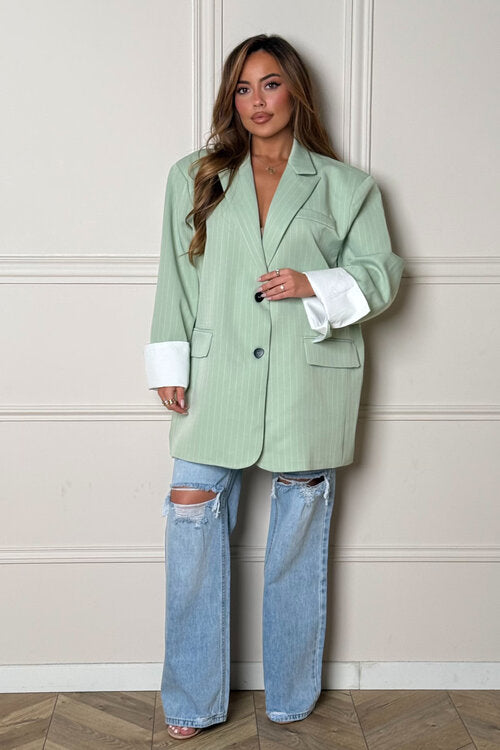 Blazer Oversize Rayé à Revers