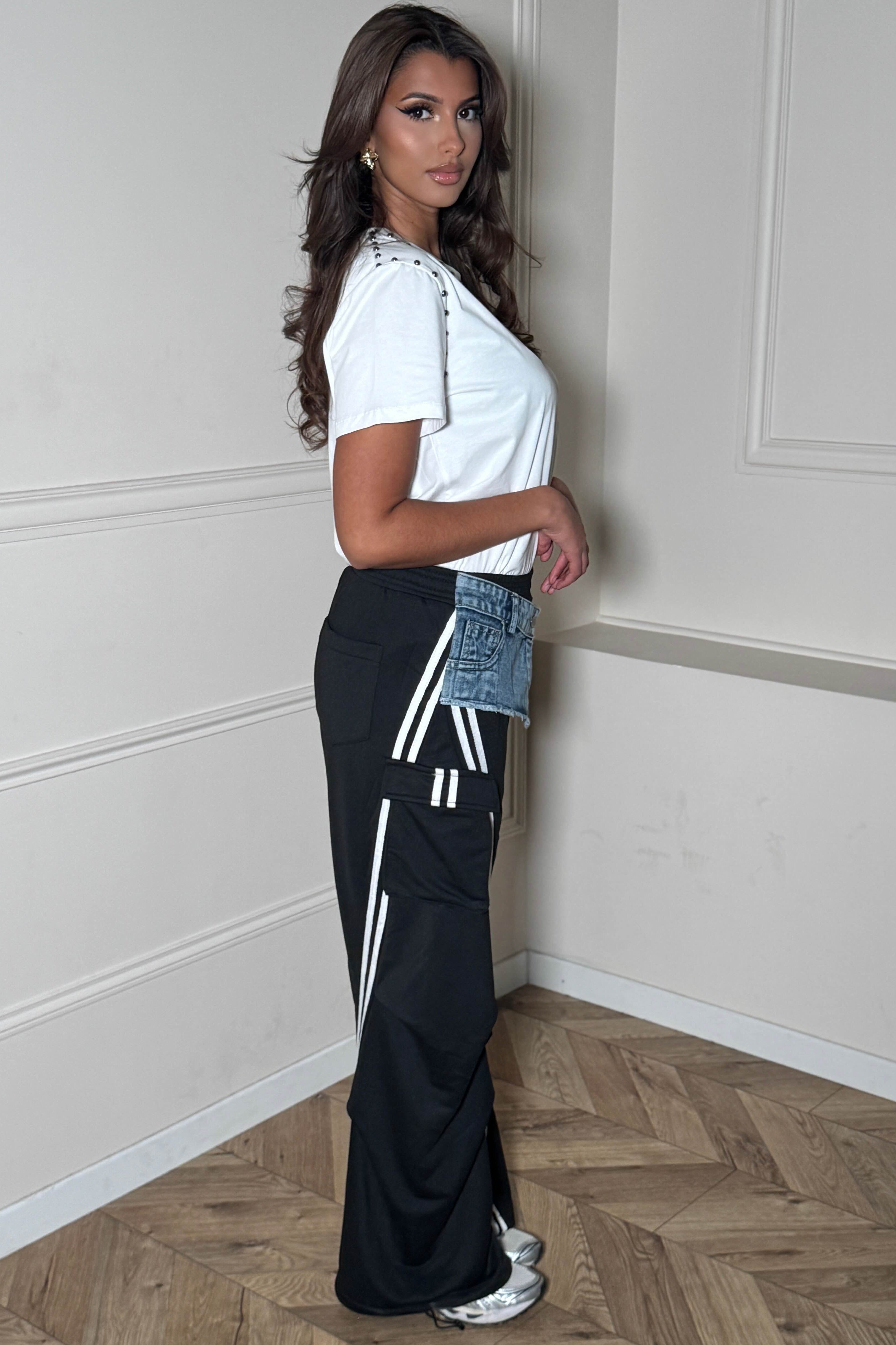 Jogging destructuré effet denim - vue latérale du style urbain