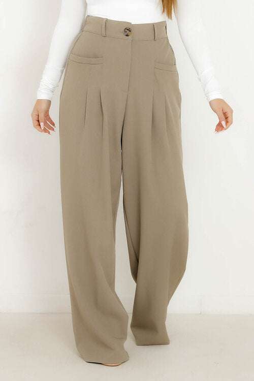 Pantalon à Pinces Poches Droites Femme
