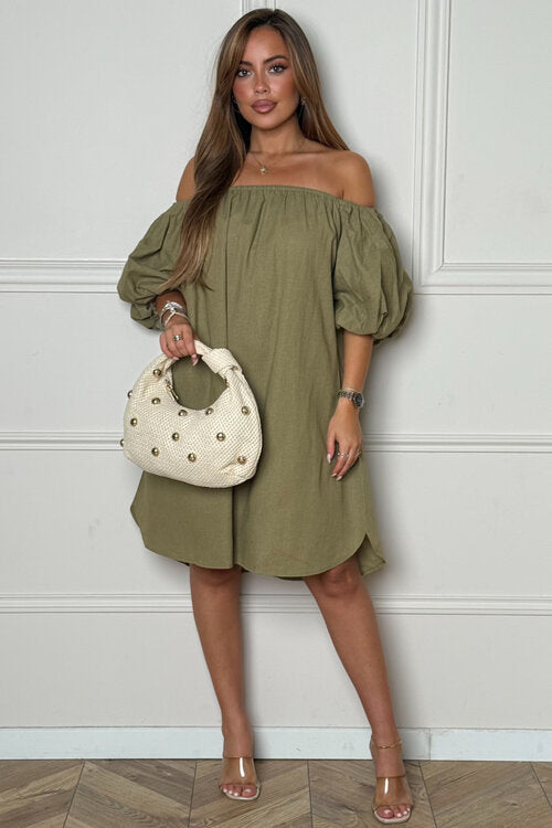 Robe Bardot Manches Boules Femme