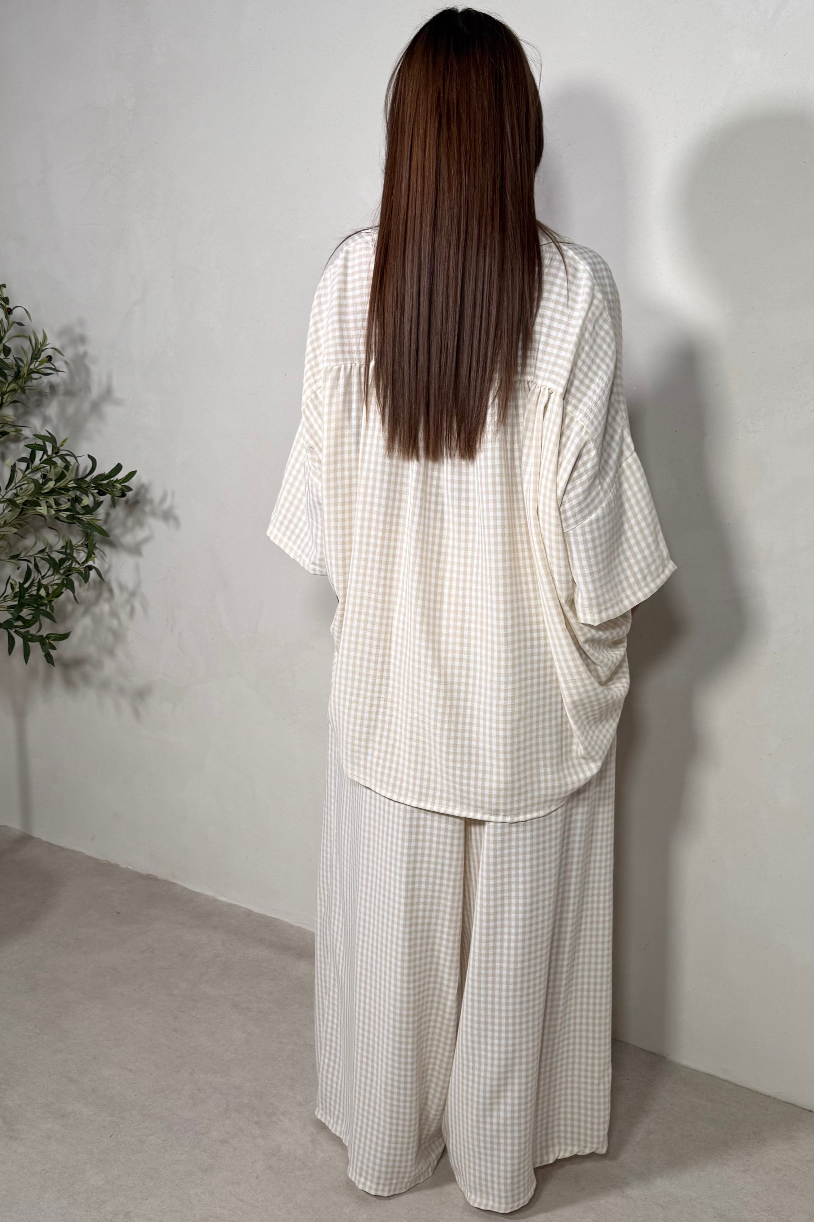 Ensemble Chemise & Pantalon Large Vichy Femme
