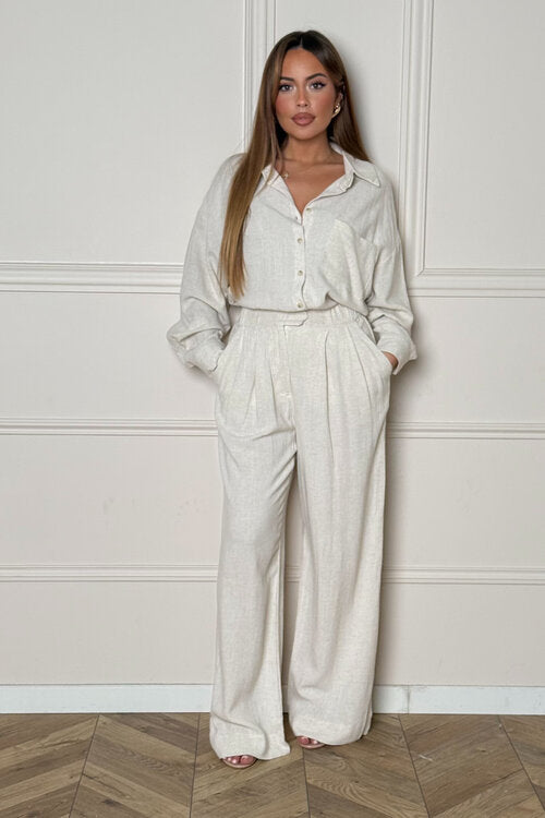 Pantalon à Pinces Ample en Lin