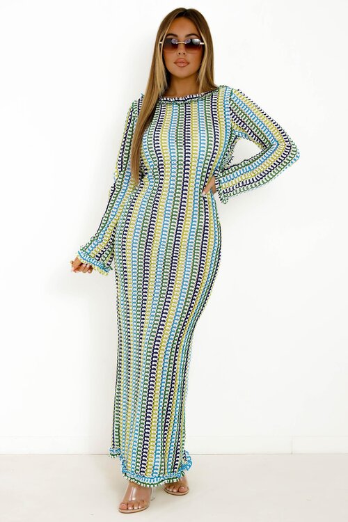 Robe Col Rond Dos Nu Tricot Colorée