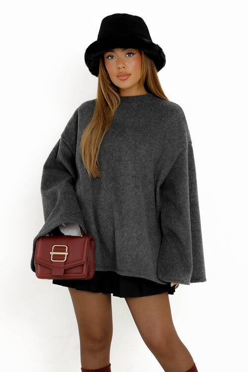Pull Feutré Femme Manches Cape Fendue - Style Élégant et Confortable