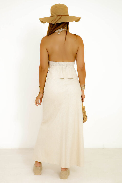 Ensemble en Lin Top Dos Ouvert + Jupe
