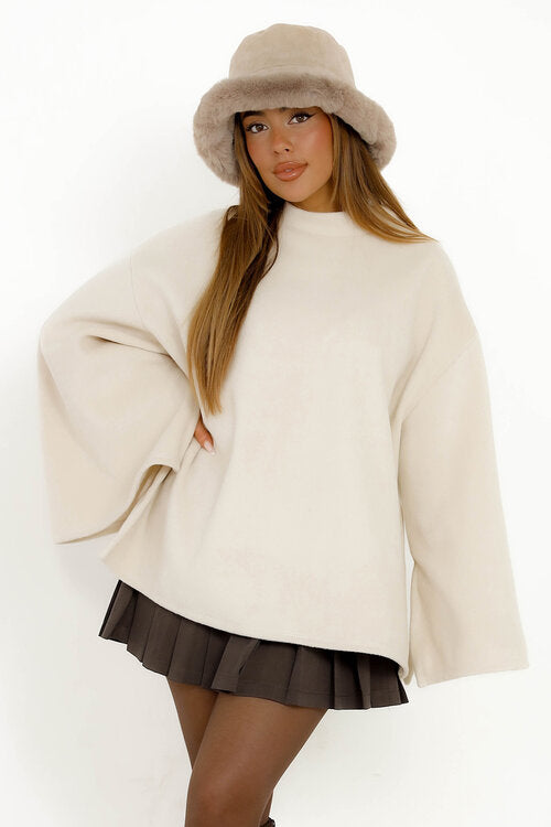 Pull Feutré Femme Manches Cape Fendue - Style Élégant et Confortable